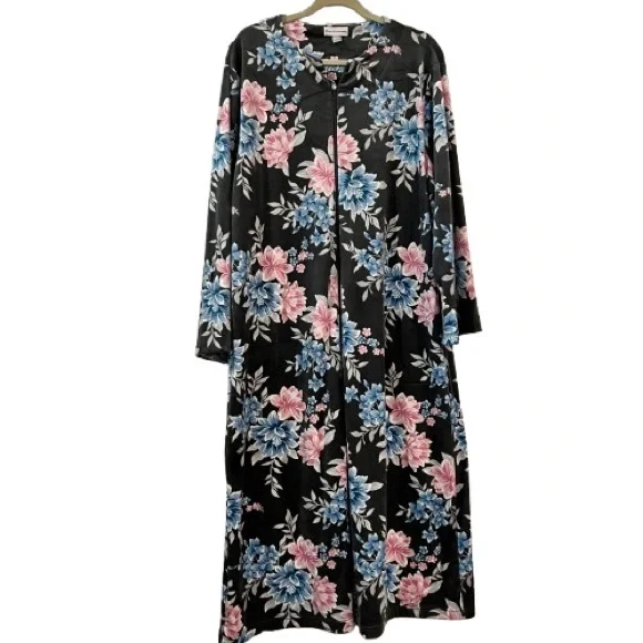 Miss Elaine Long Robe/Dress Full Length Zipper Side Pockets L - Picture 1 of 6